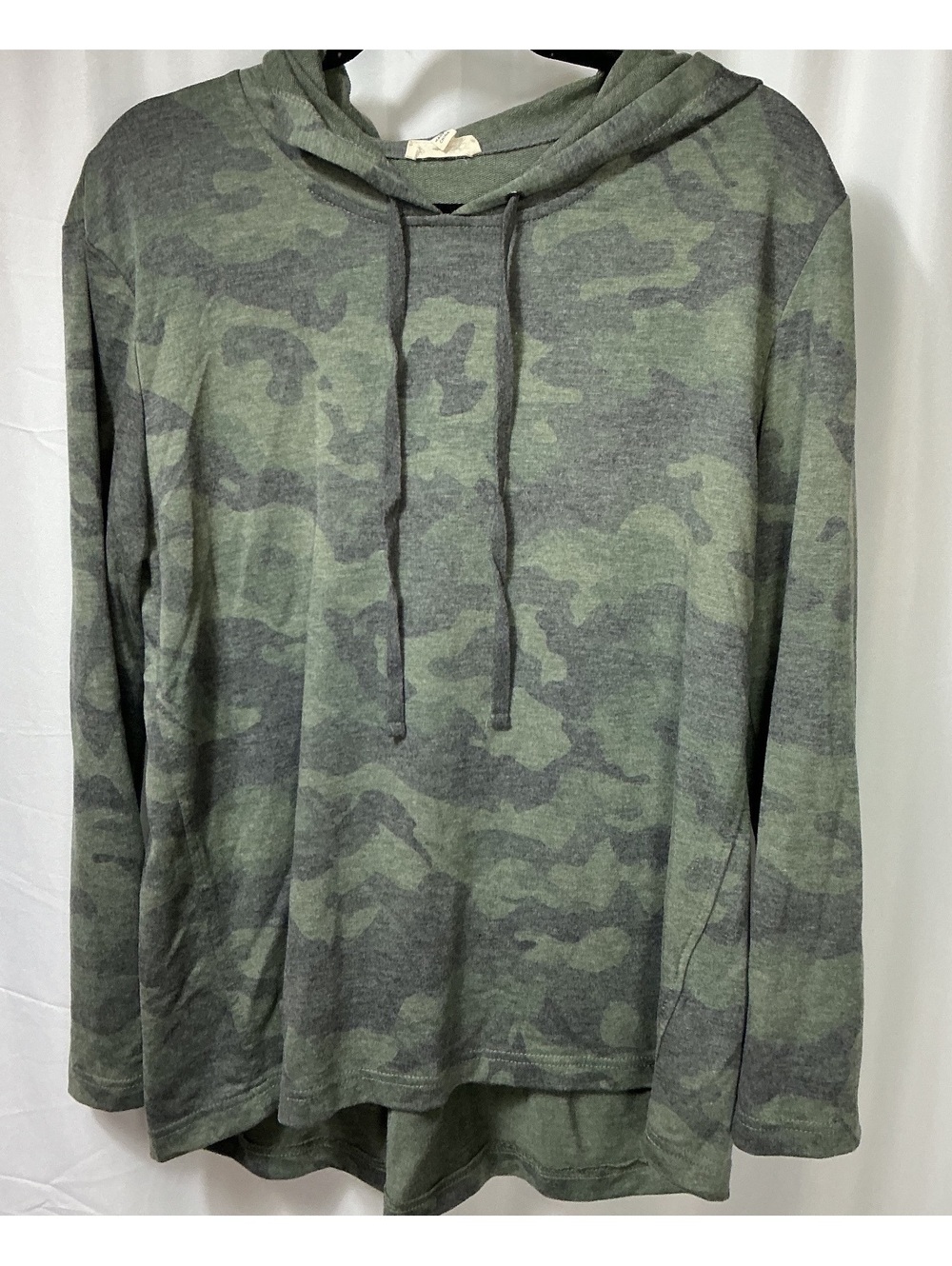 Jane & Delancey Camo Hoodie Women L Green Gray Lightweight Soft Stretch Pullover